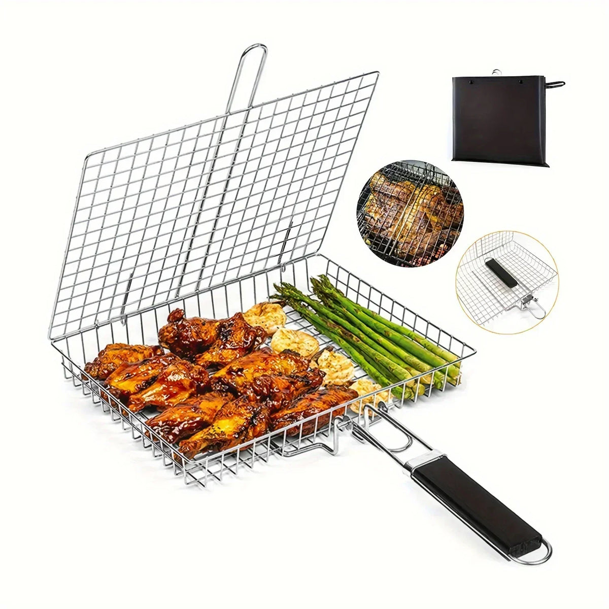 Inklapbaar barbecuerooster roestvrijstaal antiaanbaklaag vlees groente vis tuingrill camping outdoor bbq | Sulvida