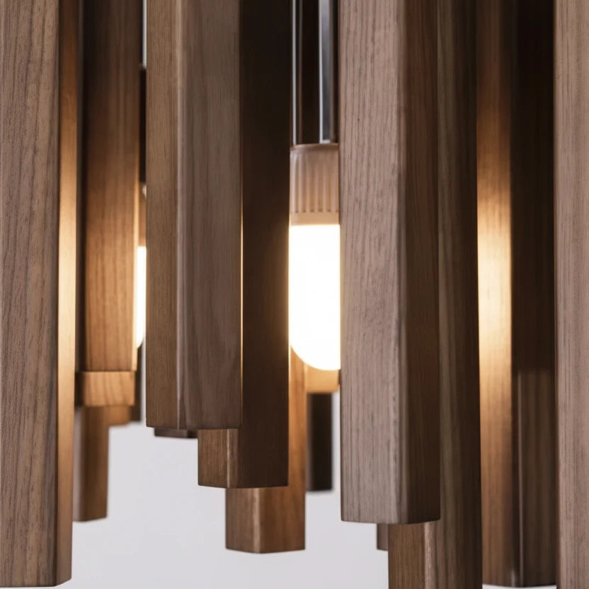 Houten Hanglamp Rond LED Kroonluchter Warm Licht Woonkamer Eetkamer Japans Minimalistisch Design Sfeerverlichting | Sulvida
