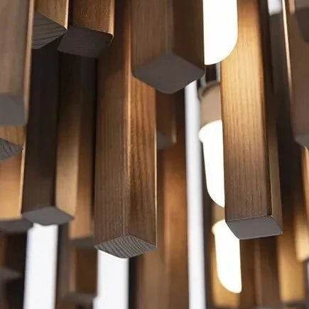 Houten Hanglamp Rond LED Kroonluchter Warm Licht Woonkamer Eetkamer Japans Minimalistisch Design Sfeerverlichting | Sulvida