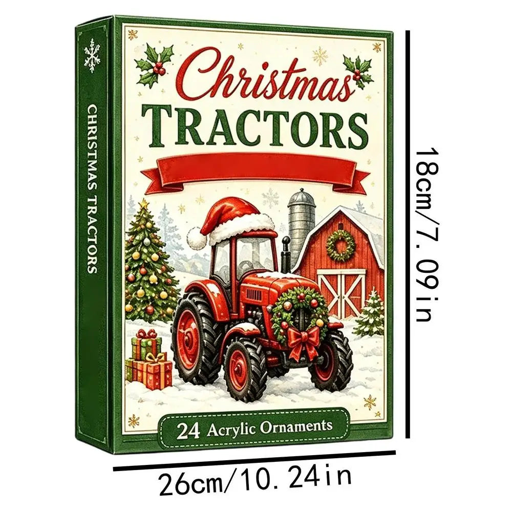 Kerstcountdown Kalender met Tractor Acryl Ornamenten 24 Dagen Aftellen Decoratie Boerderij Thema Kerstversiering | Sulvida
