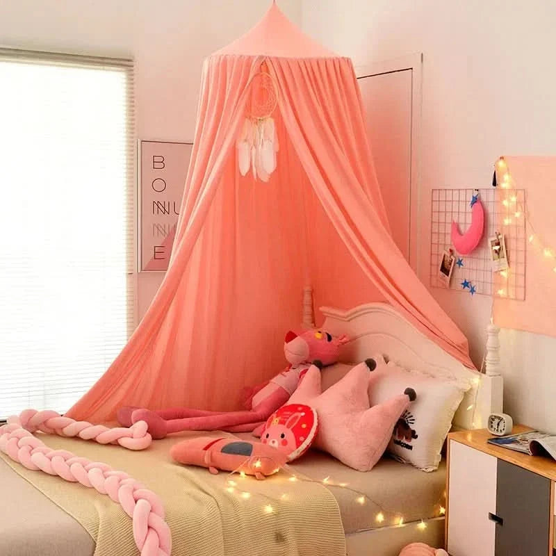 Hangende Katoenen Klamboe Hemelbed Kinderkamer Roze Grijs Wit Decoratie Speelhoek Leeshoekje Prinsessenkamer | Sulvida