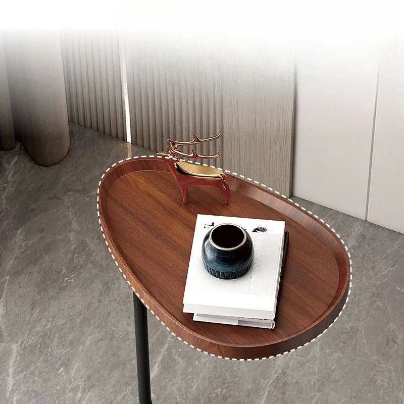 Mobiele bijzettafel C-vorm hout en metaal schuifbaar voor bank bed woonkamer slaapkamer salontafel nachtkastje | Sulvida