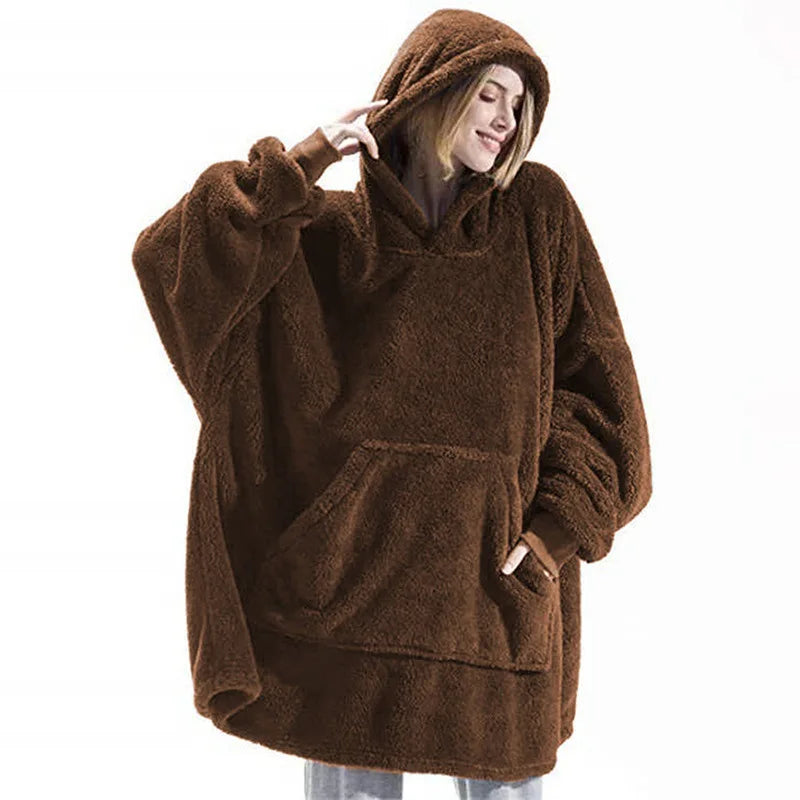 Tragbare Decke mit Kapuze, beidseitiges Fleece, warme Loungewear-Decke für Herbst und Winter | Sulvida