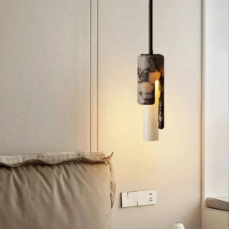 Hanglamp Cilinder Marmer Wit Naturel Glas Bolvormig Eettafel Woonkamer Slaapkamer Design Luxe Sfeerverlichting | Sulvida