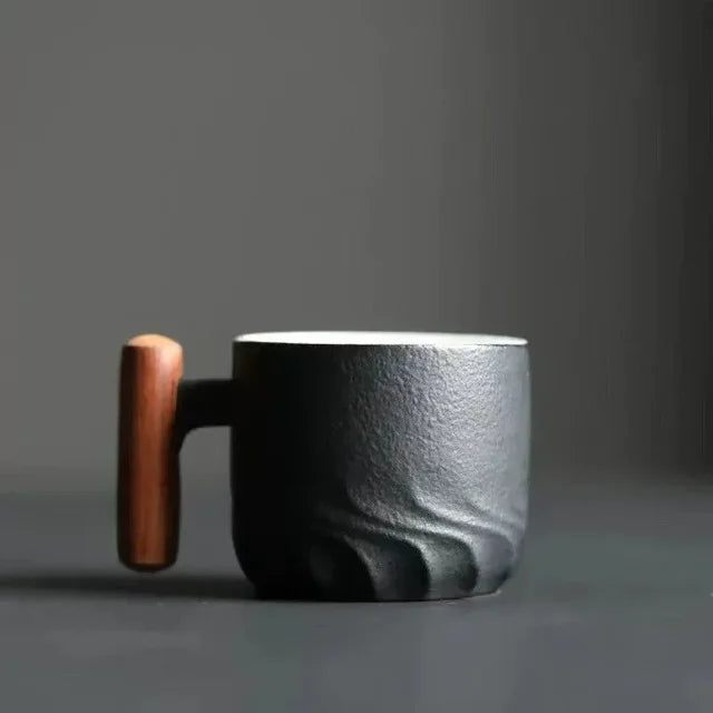 Keramische Espressokop 80ml met Houten Handvat Groen Blauw Zwart Theemok Filter Handgemaakt Koffiebeker | Sulvida