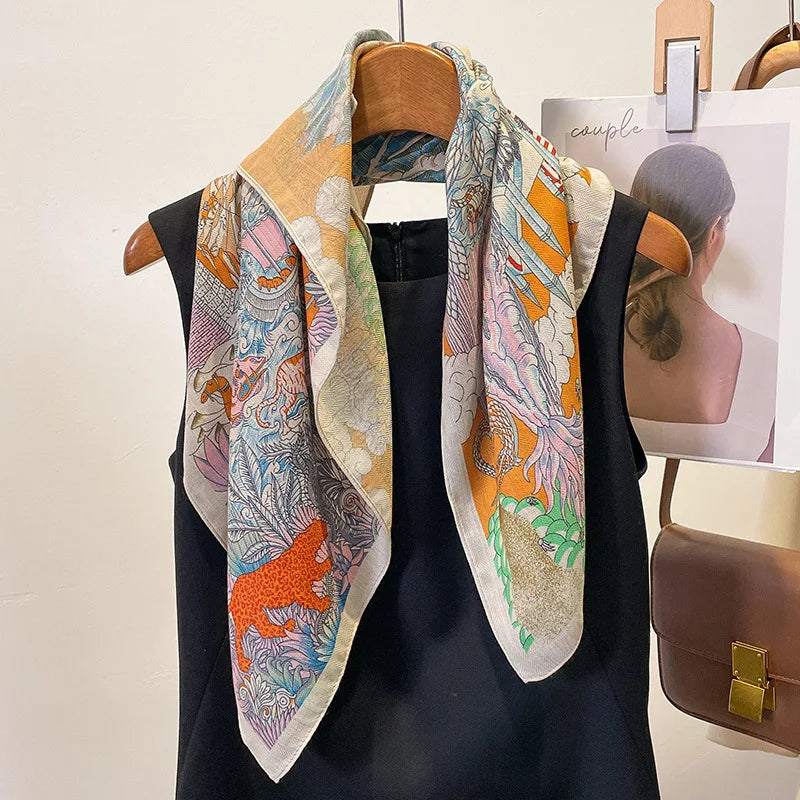 Vierkante Hoofddoek Dames Katoengevoel Print Hals Haar Accessoire Mode Bandana Multifunctioneel 68x68cm | Sulvida