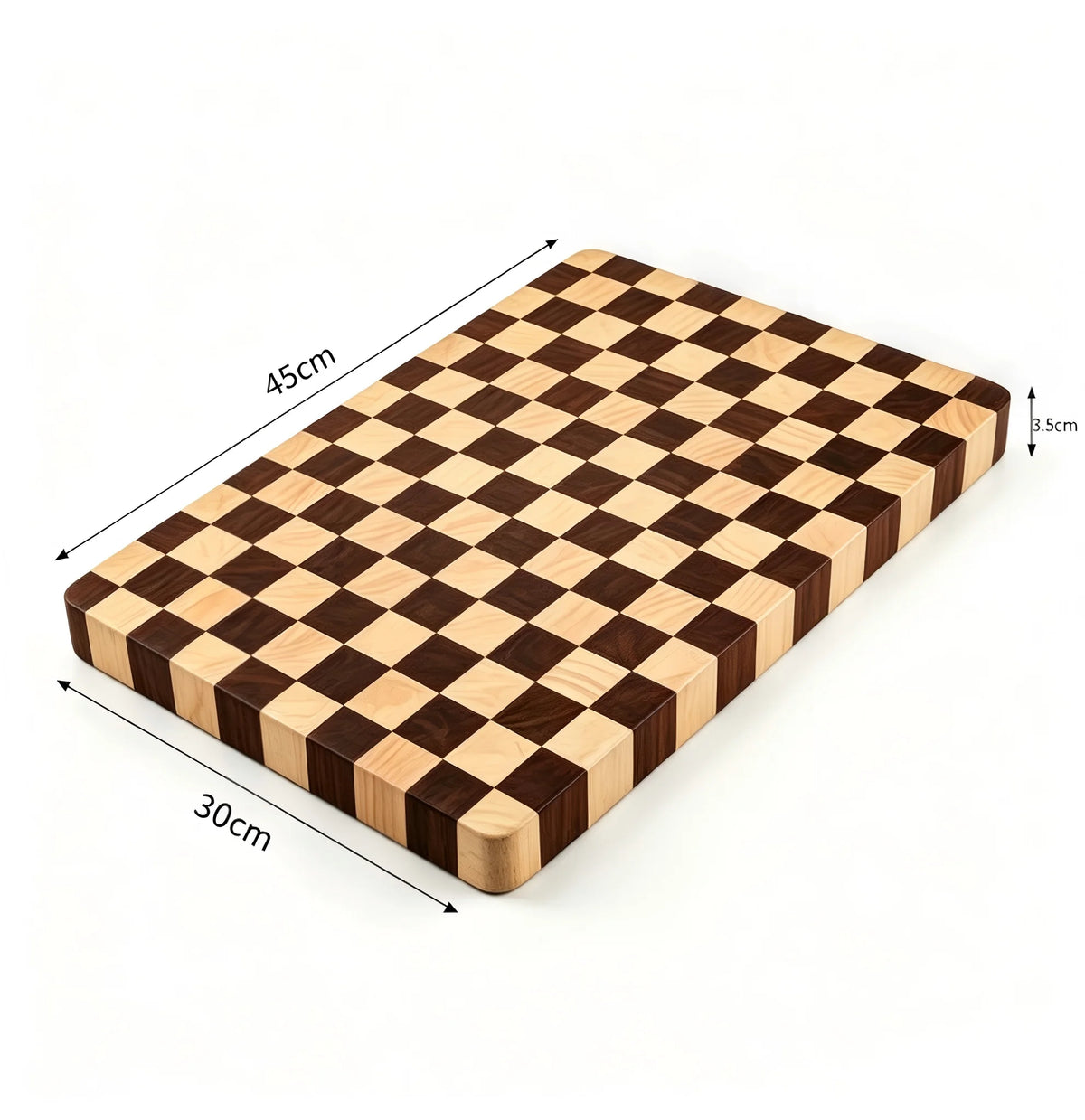 Houten snijplank schaakbordpatroon rubberhout 45x30 cm keuken serveerplank hapjesbord charcuterie broodplank | Sulvida