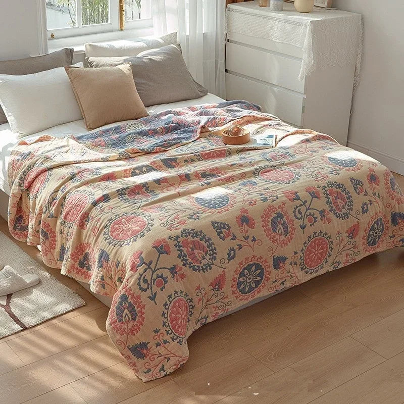 Plaid en coton tissé à motif jacquard, respirant et léger, couverture d’été pour canapé, banquette, lit, voyage et extérieur | Sulvida