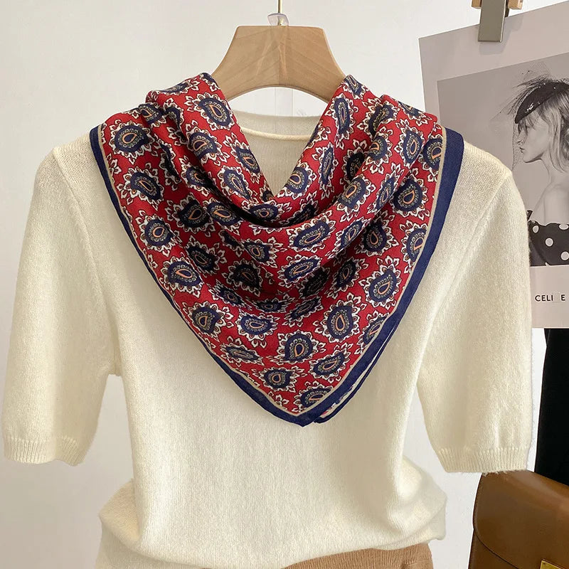 Vierkante Hoofddoek Dames Katoengevoel Print Hals Haar Accessoire Mode Bandana Multifunctioneel 68x68cm | Sulvida