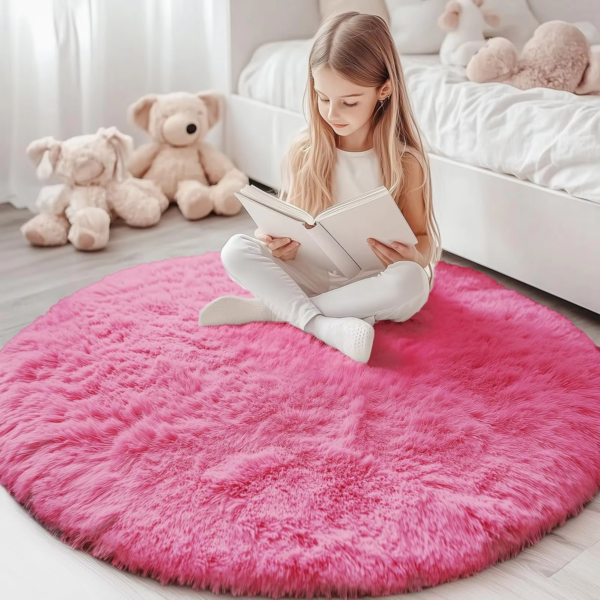 Ronde Shaggy Hoogpooltapijt Ø150cm Zacht Vloerkleed Antislip Woonkamer Slaapkamer Kinderkamer Decoratie | Sulvida