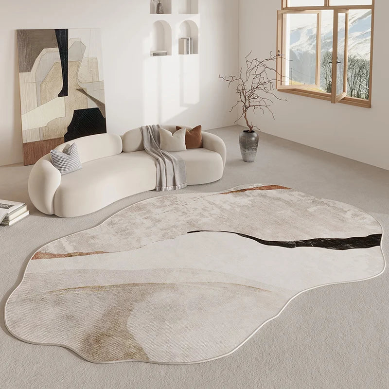 Tapis de forme irrégulière en polyester antidérapant pour salon, chambre et couloir, style rétro décoratif moderne | Sulvida