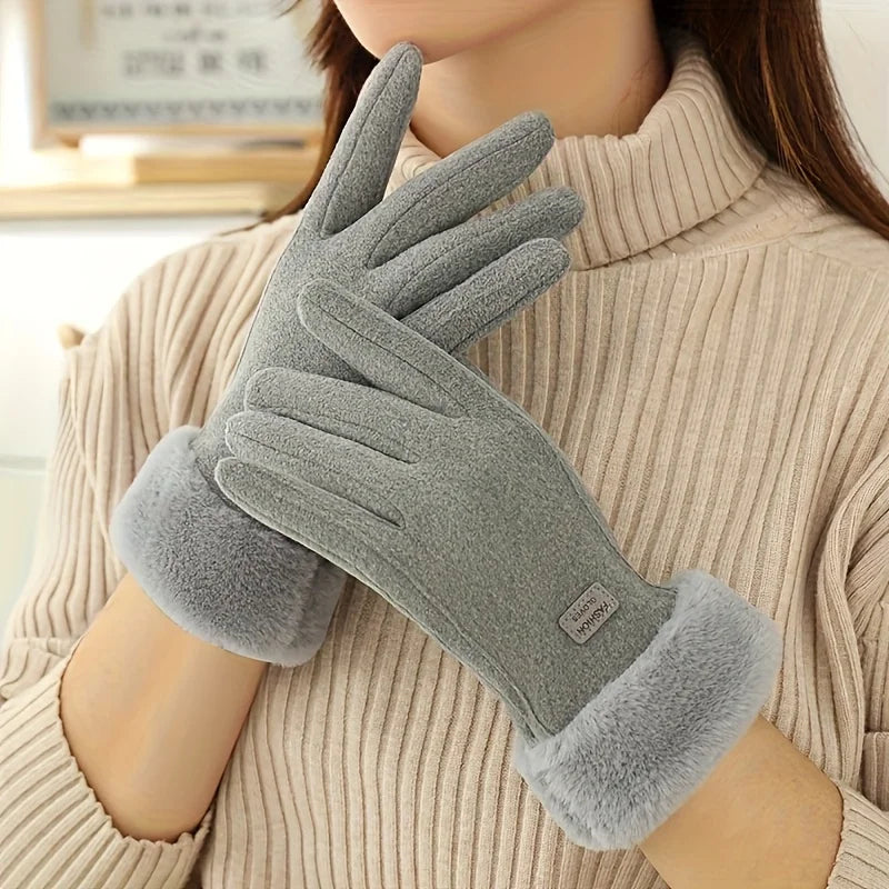 Winterhandschoenen Dames Bontvoering Touchscreen Winddicht Warm Thermisch Sporthandschoenen voor Kou | Sulvida