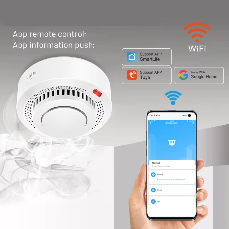 Détecteur de fumée intelligent Wi-Fi avec alarme incendie 85 dB, commande par application et alertes en temps réel pour une maison sûre | Sulvida