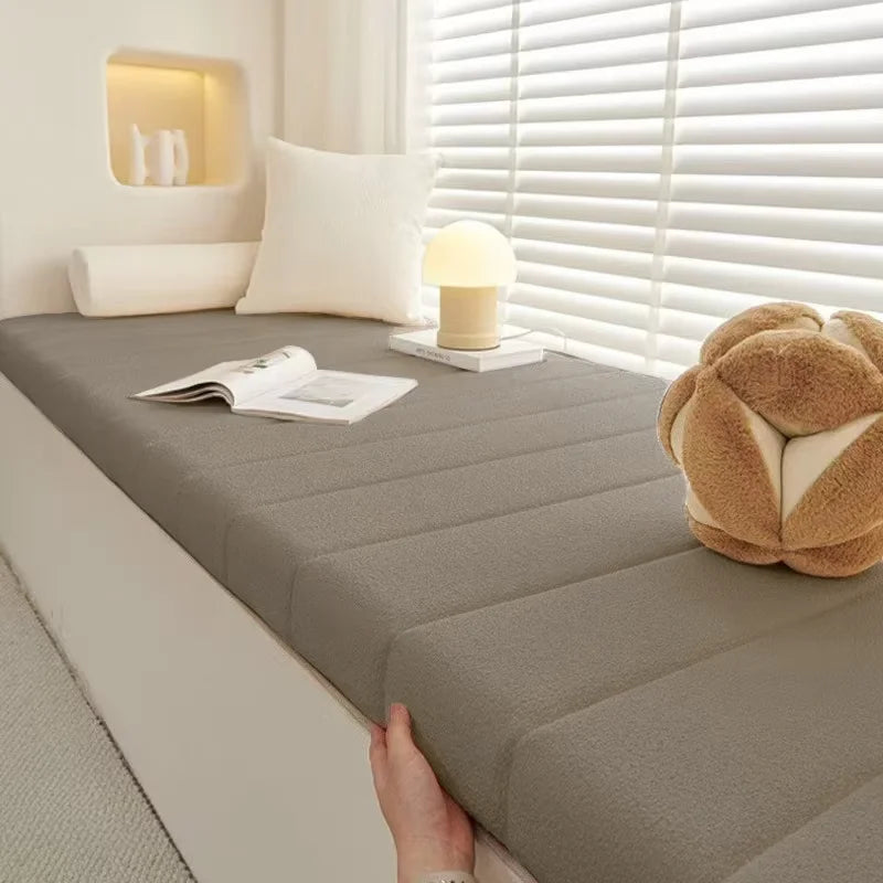 Coussin de banc rectangulaire en velours teddy antidérapant, 80-150 cm, pour banquette, banc de jardin, rebord de fenêtre et banc lounge | Sulvida