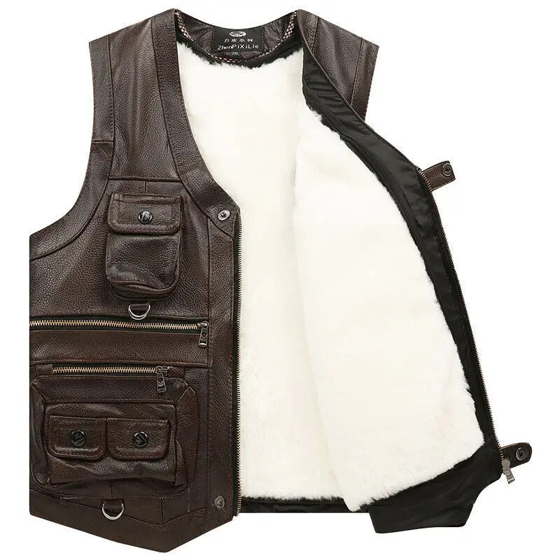 Casual Leren Mouwloos Vest Wintervest Heren Dames Lederlook Herfstwear Avonturiersstijl Outdoor Bodywarmer | Sulvida