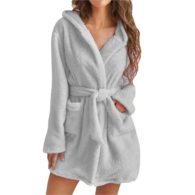 Katoenen Badjas met Capuchon voor Dames Kimono Ochtendjas Lange Mouwen Ceintuur Zachte Huiskleding Wellness | Sulvida