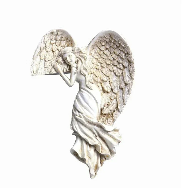 Engelvleugel wanddecoratie hars links 16 x 11 cm voor deur muur of lijst beschermend sierlijk tijdloos elegant | Sulvida