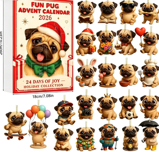 Adventskalender Hond met 24 Hangende Ornamenten – Acrylen Hondenrassen Kerstdecoratie voor Huisdierliefhebbers | Sulvida
