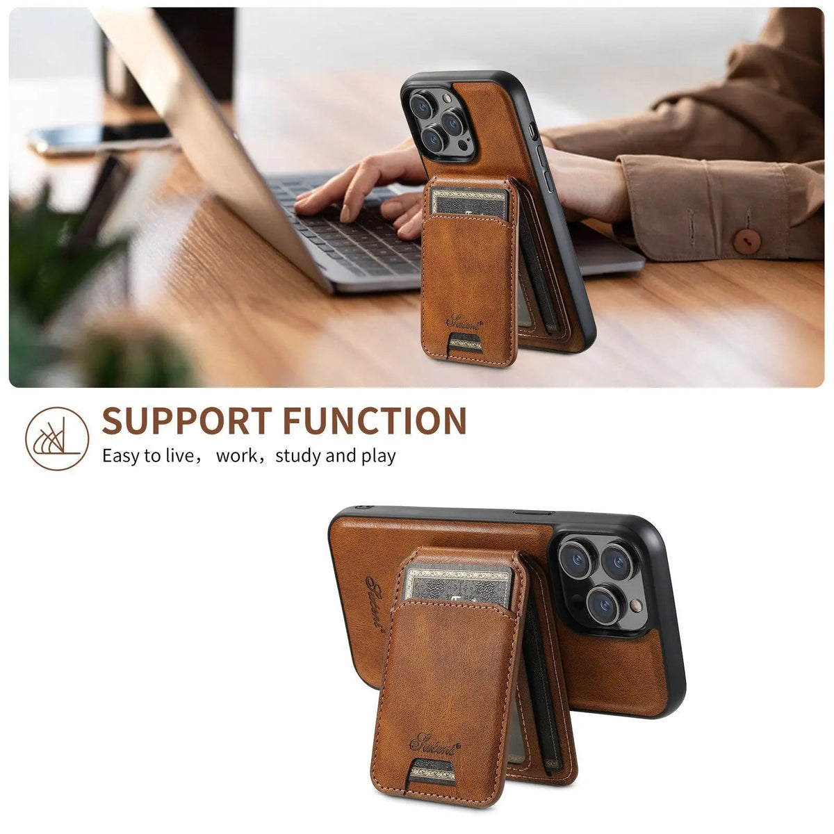Étui de luxe avec portefeuille pour iPhone 15 en similicuir, marron noir bleu rouge kaki, Pro Max Plus | Sulvida