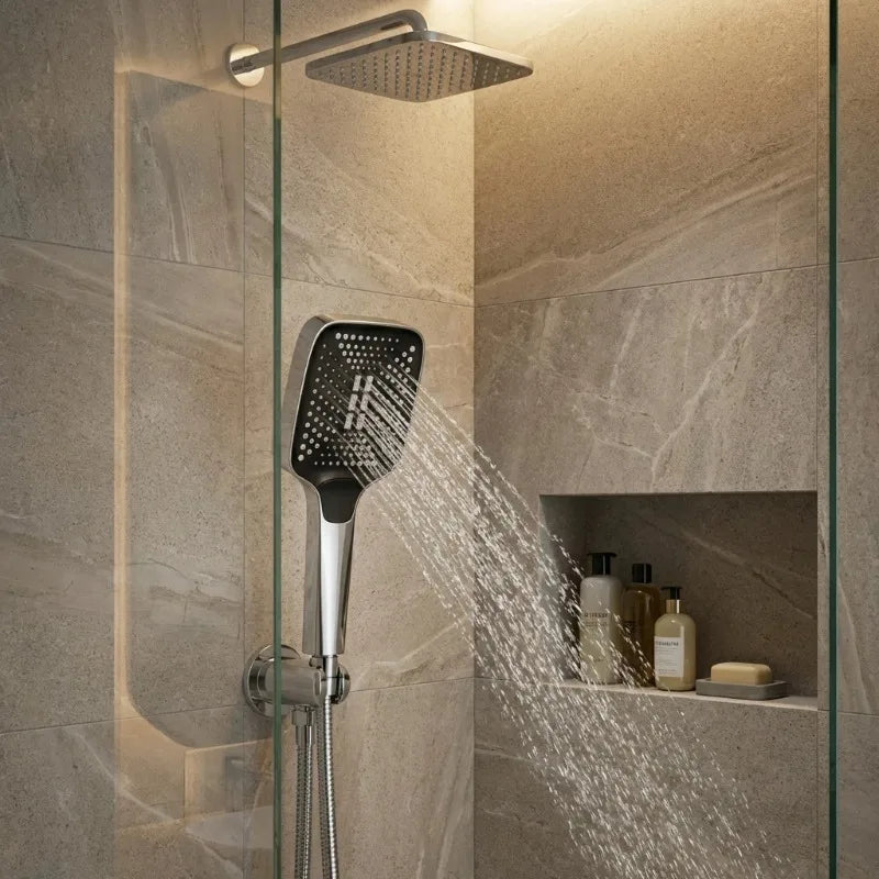 Handdouchekop Vierkant Zilver 3 Standen ABS Waterbesparend Badkamer Doucheaccessoire Regendouche Luxe | Sulvida