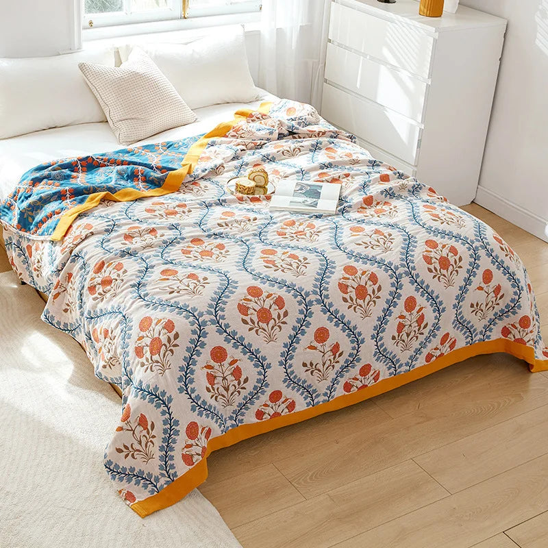 Couverture d’été en coton mousseline pour lit double, couvre-lit à motif floral en gaze de coton, léger et fin | Sulvida