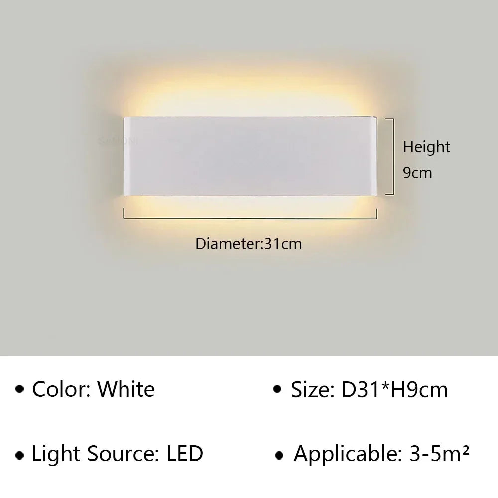 LED Wandlamp Moderne Rechthoek 30cm Warm Wit Sfeervol voor Slaapkamer Hal Badkamer Woonkamer Verlichting | Sulvida