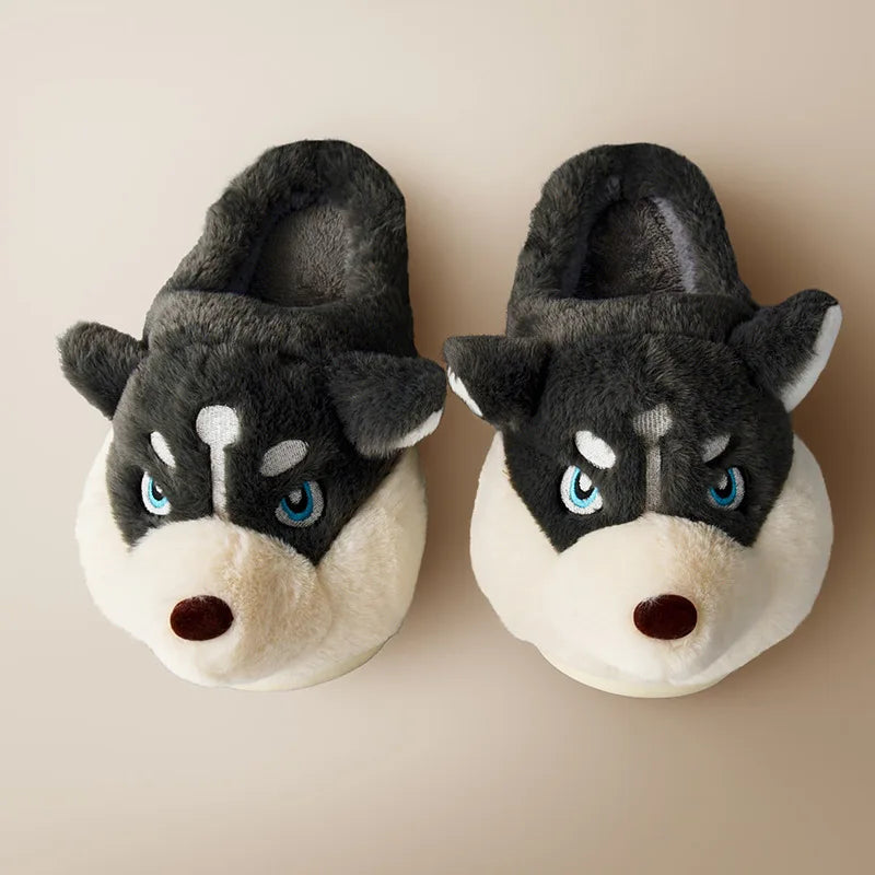 Pluche Huskypantoffels Binnenhuis Warme Dierenslippers Comfortabel Zacht Antislip Huisschoenen Thuis | Sulvida