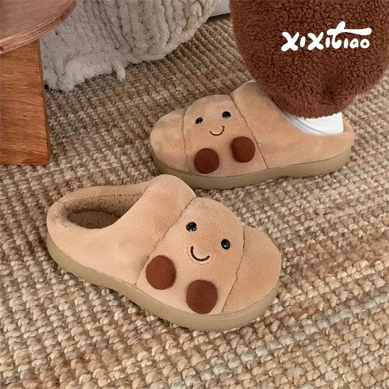 Pluche Huisslippers Croissant Dames Heren Warme Winterpantoffels Antislip Binnenschoenen Unisex Comfortabel | Sulvida