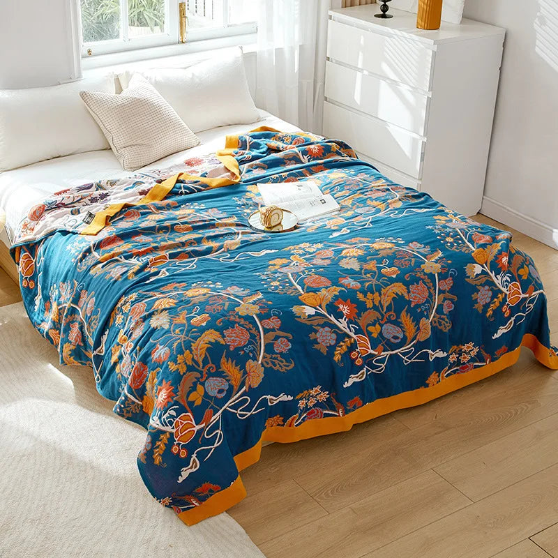 Couverture d’été en coton mousseline pour lit double, couvre-lit à motif floral en gaze de coton, léger et fin | Sulvida