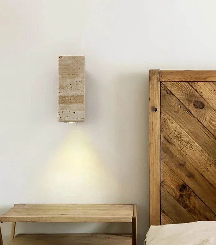Wandlamp Natuursteen Travertin LED Geel Hout Warm Licht Slaapkamer Gang Studeerkamer Wandverlichting | Sulvida
