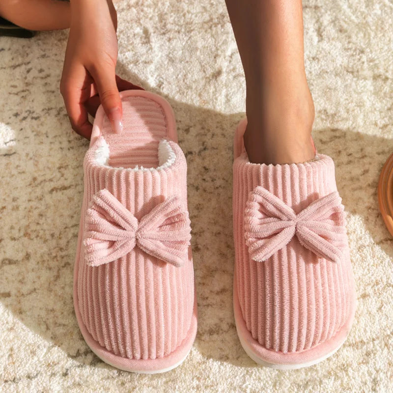 Dames Pantoffels met Strikdetail Zachte Gevoerde Huisslippers Binnenschoenen Herfst Winter Warmte Comfort | Sulvida