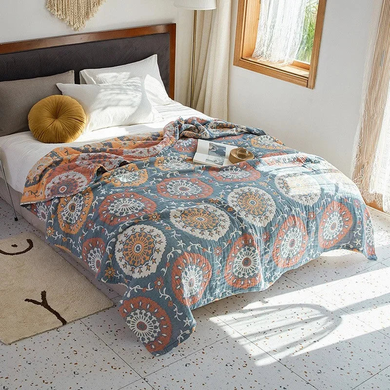 Plaid en coton tissé à motif jacquard, respirant et léger, couverture d’été pour canapé, banquette, lit, voyage et extérieur | Sulvida