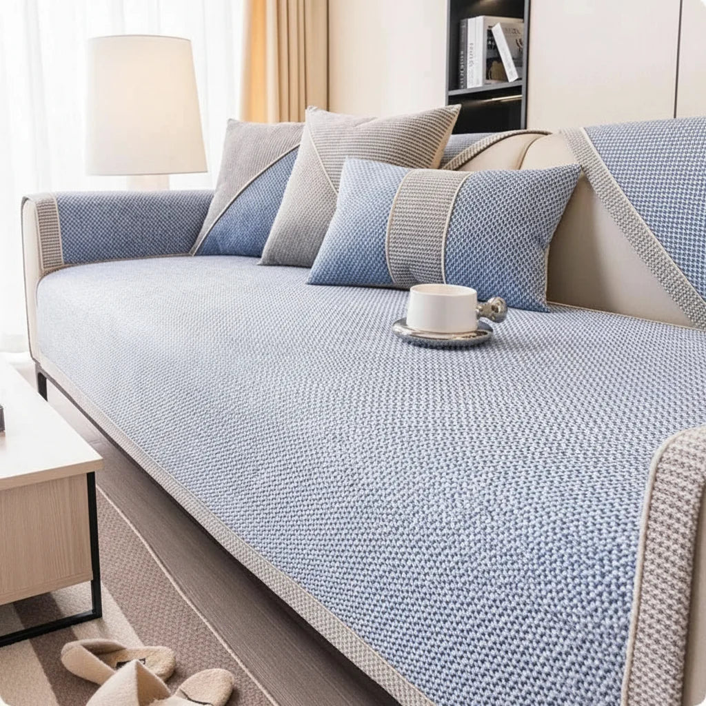 Bankhoes katoen-linnen antislip quilted voor alle seizoenen meerdere maten neutrale tinten beschermhoes | Sulvida