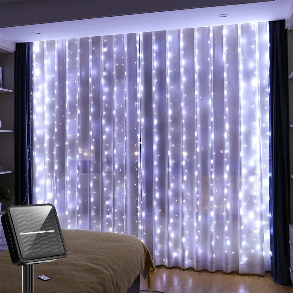LED Gordijnlichten Zonne-energie Buiten 300 Lampjes Waterbestendig Sfeerverlichting Tuin Patio Feest | Sulvida