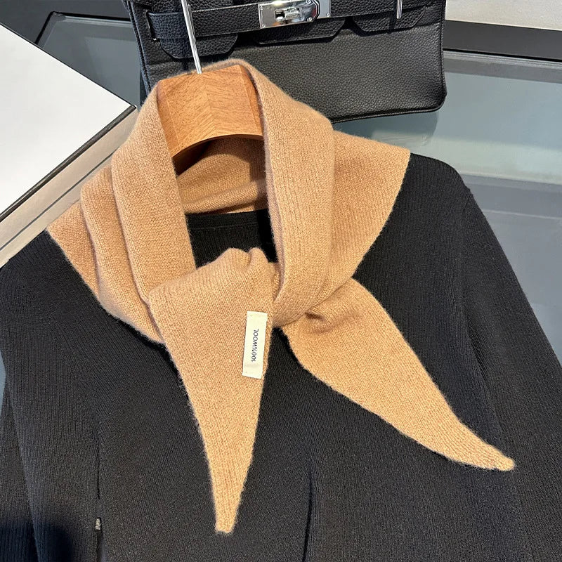 Driehoekige Wollen Sjaal Dames Winterwarm Gebreid Omslagdoek Uni Pashmina Neksjaal Herfst Winter Accessoire | Sulvida