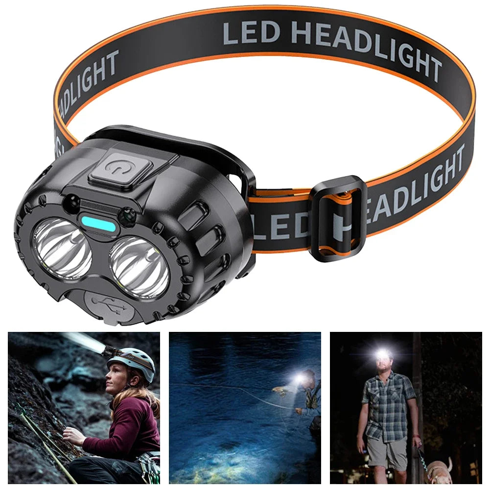Oplaadbare LED hoofdlamp met bewegingssensor 250 lumen waterdicht IPX4 voor camping wandelen en vissen | Sulvida