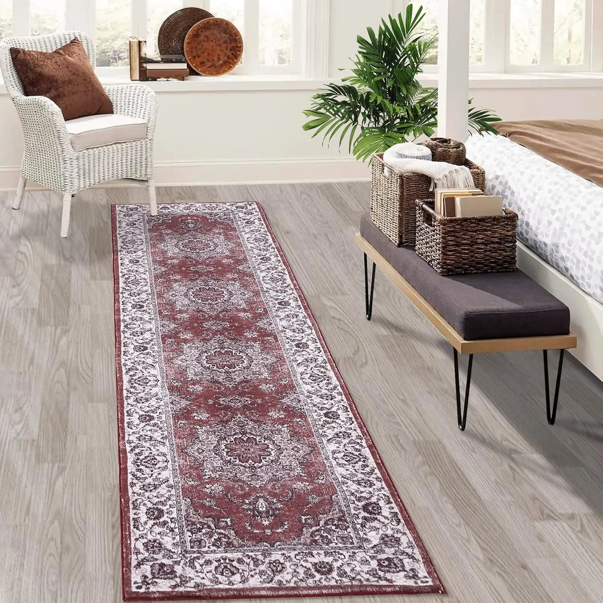Looploper 60x230cm Wasbaar Antislip Bloemenpatroon Gangkleed Hal Entree Vintage Polyester Tapijt Vloerkleed | Sulvida