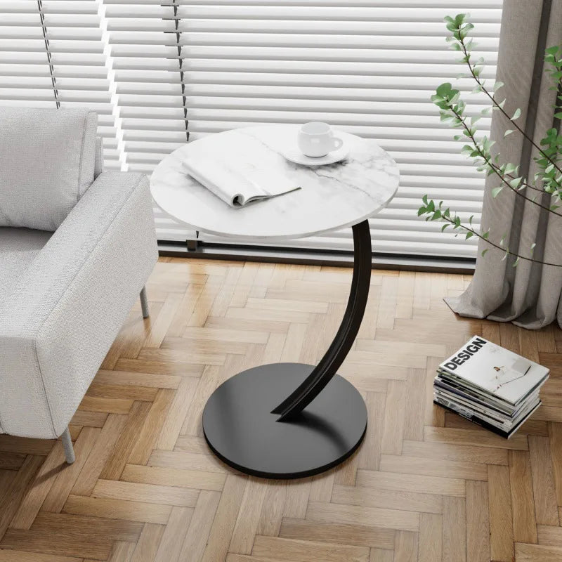 Compacte bijzettafel met stalen frame en houten blad voor woonkamer slaapkamer hoektafel nachtkastje | Sulvida