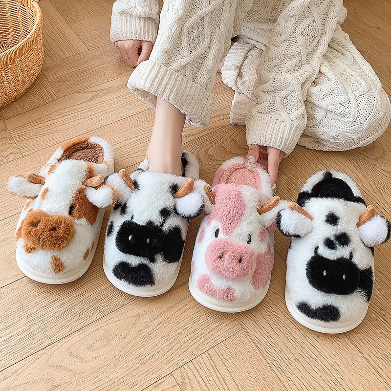 Pluche Pantoffels Dames met Koeprint Zachte Sloffen Binnenshuis Winterpantoffels Warme Slippers voor Vrouwen | Sulvida