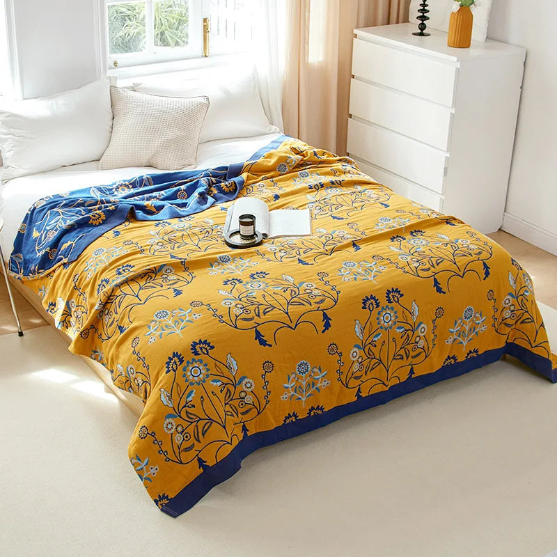Couverture d’été en coton mousseline pour lit double, couvre-lit à motif floral en gaze de coton, léger et fin | Sulvida