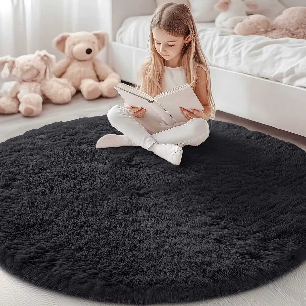 Ronde Shaggy Hoogpooltapijt Ø150cm Zacht Vloerkleed Antislip Woonkamer Slaapkamer Kinderkamer Decoratie | Sulvida