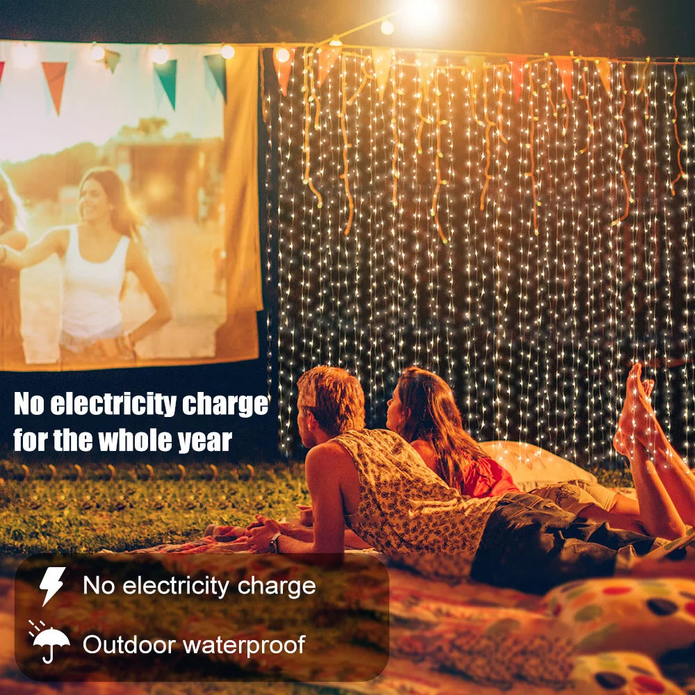 Gordijnverlichting op zonne-energie 300 LED waterdicht tuin terras balkon feestverlichting buiten decoratie | Sulvida