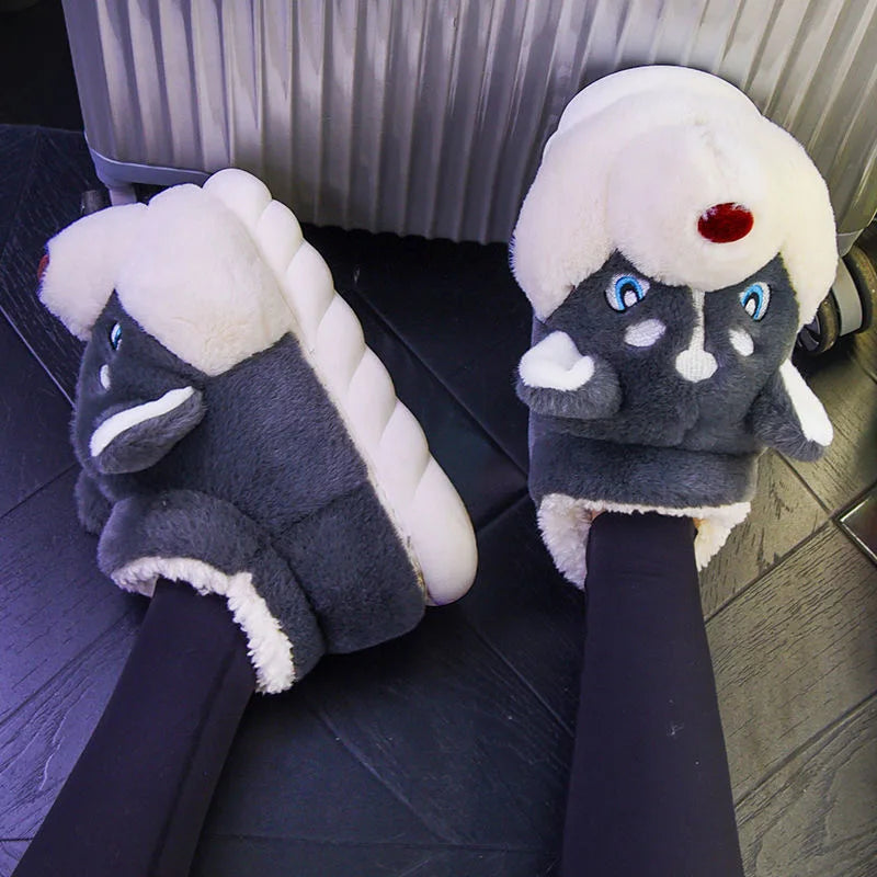 Pluche Huskypantoffels Binnenhuis Warme Dierenslippers Comfortabel Zacht Antislip Huisschoenen Thuis | Sulvida