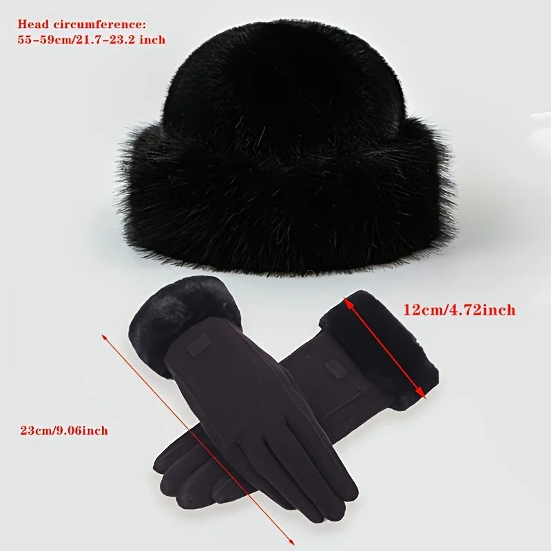 Pluche Winterset Muts en Handschoenen Dames Teddy Fleece Warm Buckethat Winteraccessoires Wintersport | Sulvida