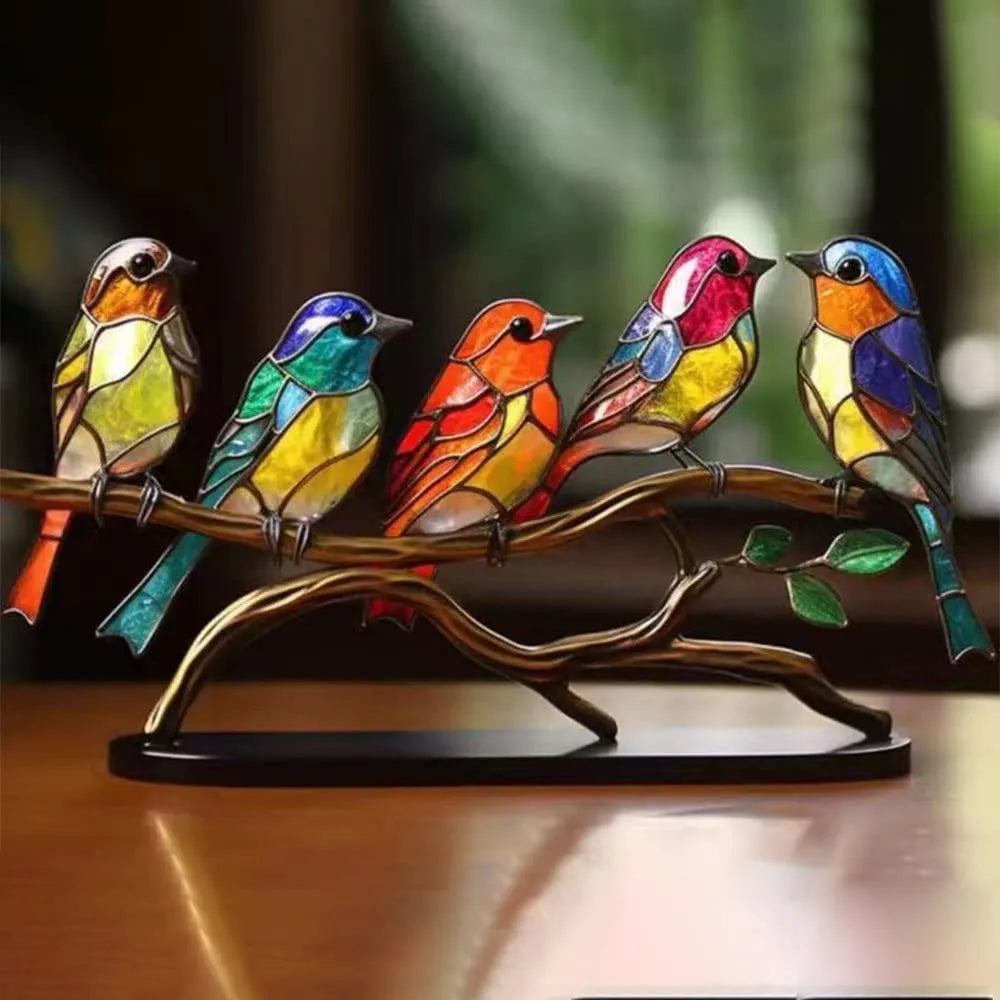 Decoratieve Vogels op Tak Bureaubladornamenten van Gekleurd Glas voor Bureau Woonkamer Interieur en Decoratie | Sulvida