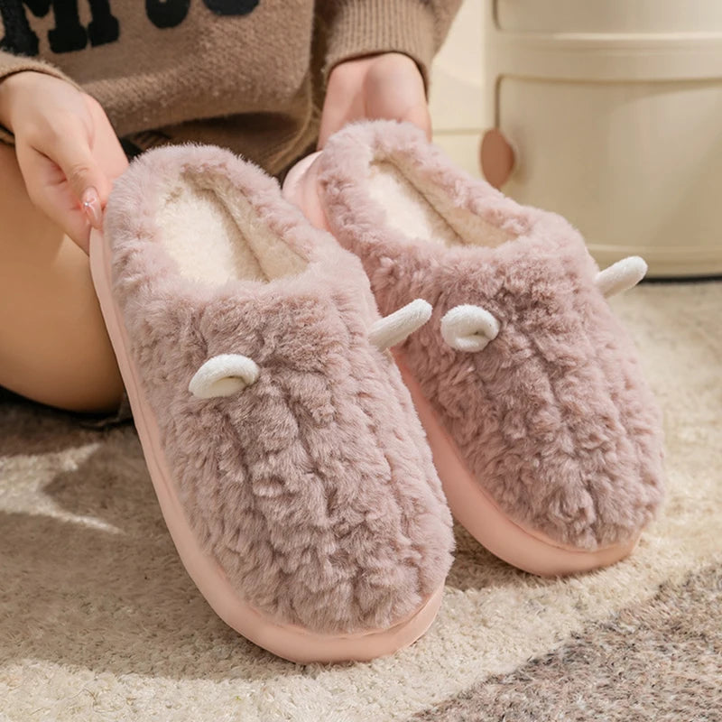 Dames winterpantoffels fleece hoge zool warm gevoerd indoor outdoor antislip huisschoenen comfortabel | Sulvida