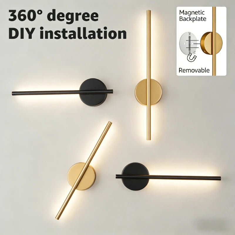 Draadloze Wandlamp Oplaadbaar 50cm LED Magneetbevestiging Zwart Goud Woonkamer Slaapkamer Trappenhuis | Sulvida
