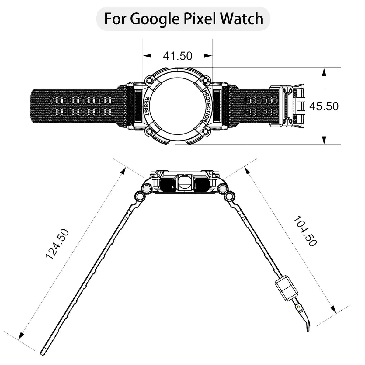 Bracelet de montre avec coque de protection pour Pixel Watch et Pixel Watch 2 sport en silicone hybride noir | Sulvida
