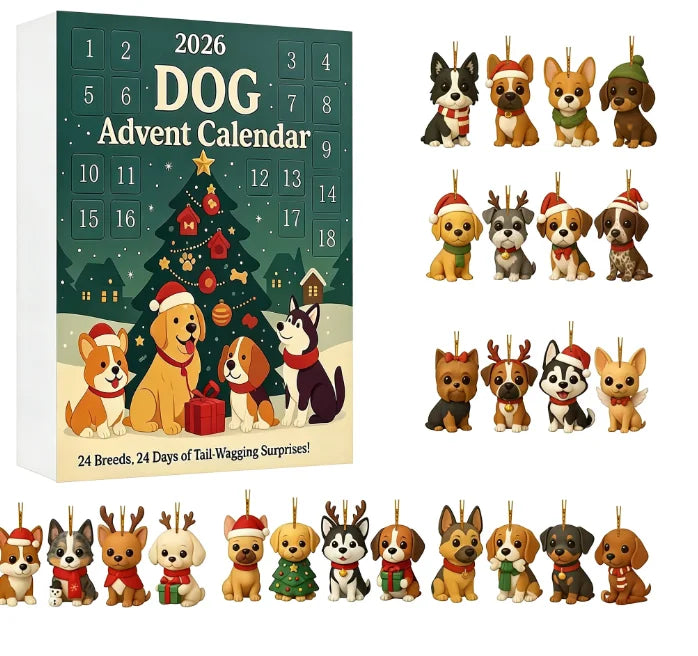 Adventskalender Hond met 24 Hangende Ornamenten – Acrylen Hondenrassen Kerstdecoratie voor Huisdierliefhebbers | Sulvida