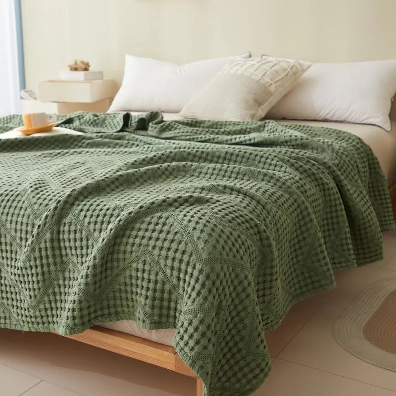 Katoenen Deken Muslin Gewafeld 100x150 tot 200x230 cm Geweven Luchtig Plaid Bedsprei Zomer Bank Slaapkamer | Sulvida